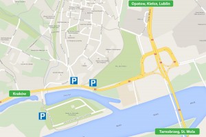 Mapa parkingów w Sandomierzu w okolicach Zamku