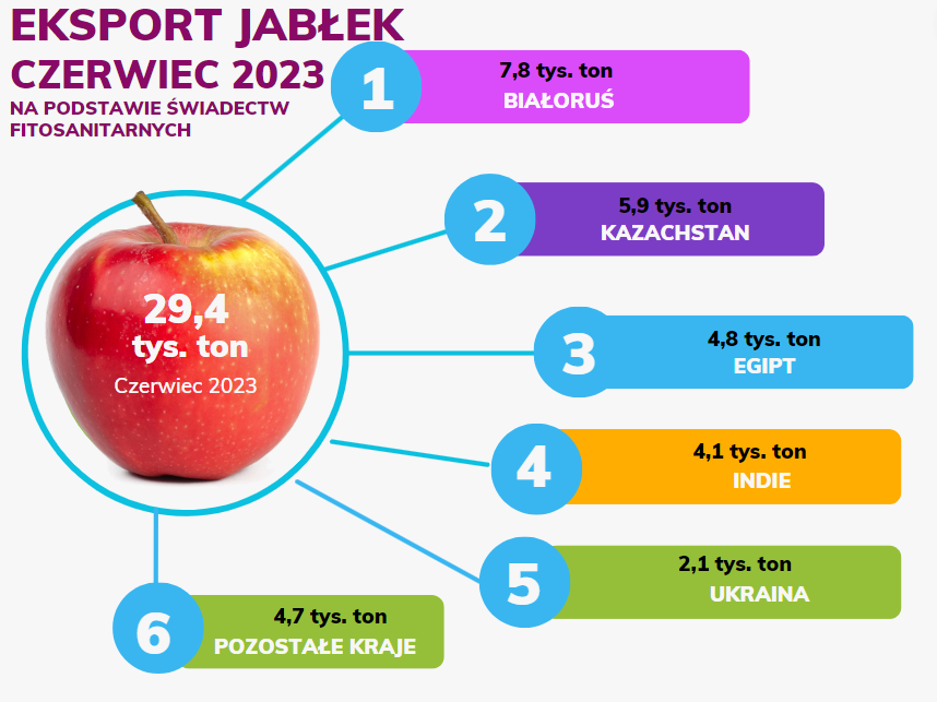 Eksport polskich jabłek - czerwiec 2023