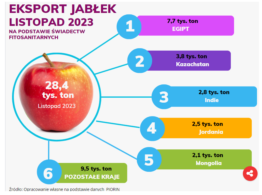 Eksport jabłek w listopadzie 2023