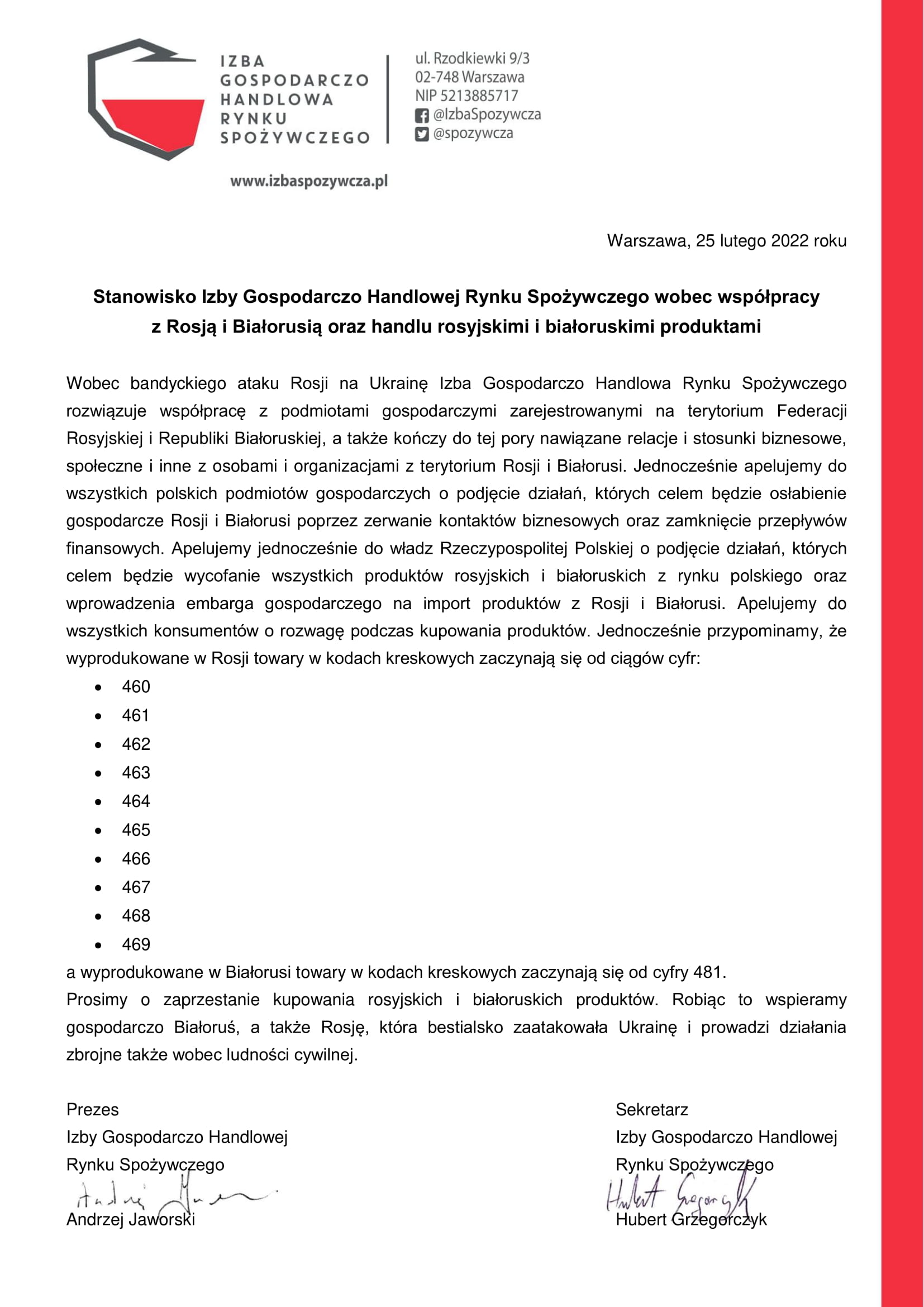 IGHRS: Nie kupuj rosyjskich i białoruskich produktów ! 
