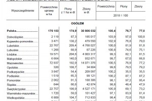  Powierzchnia uprawy, plony i zbiory jabłek w sadach 