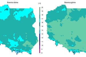  Grafika 1. Granice normy średniej temperatury powietrza w sierpniu.