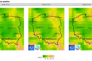  Grafika 7. Prognozowane sumy opadów w sierpniu 2020 r. dla wybranych miast według modelu IMGW-PIB na tle prognoz CFS2.