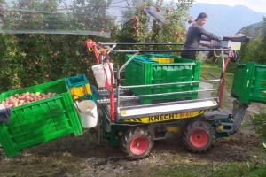  Platforma sadownicza Knecht H40 podczas zbiorów jabłek w Południowym Tyrolu we Włoszech