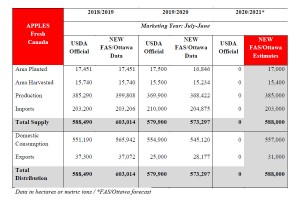  Kanada: Zbiory jabłek w 2020 roku 