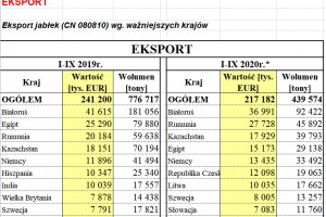  Eksport jabłek (CN 080810) wg. ważniejszych krajów