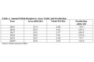  USDA: Produkcja malin 2015-2020