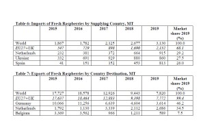  USDA: Import i Eksport malin w latach 2015-2019