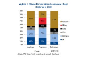  Wykres 1. Główne kierunki eksportu nawozów z Rosji i Białorusi w 2020 