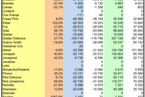  WAPA - Zapasy jabłek w chłodniach w UE - odmiany - maja 2022 rok. 