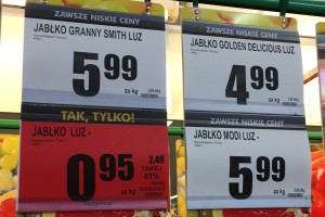 Granny Smith - 5,99 PLN, Golden D. 4,99 PLN za 1 kg - pochodzenie Włochy