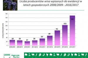 Liczba producentów wina wpisanych do ewidencji w latach gospodarczych 2008/2009 - 2016/2017