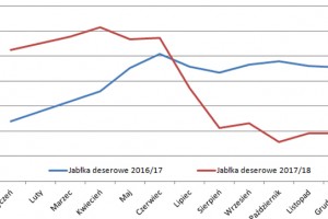  Dynamika hurtowych cen jabłek deserowych na rynku warszawskim w sezonach 2016/20167 oraz 2017/18 