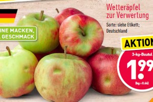  Niemcy: Sklepy Aldi: jabłka za 1,99 EUR/3kg – 8,48 zł/3kg