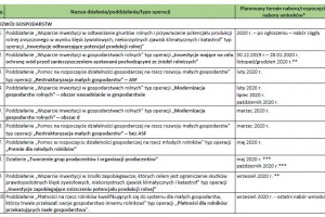  Harmonogram planowanych naborów wniosków w ramach PROW 2014–2020 w 2020 r.