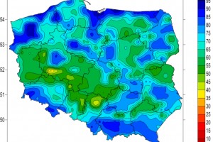  Mapa nr 1 ukazuje wilgotność gleby pod koniec stycznia 2020 r.