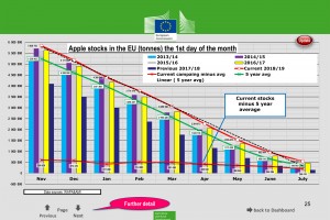  Zapasy jabłek w UE (ton w danym miesiącu)