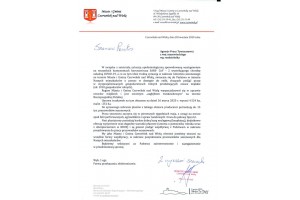  Pismo wystosowane przez Burmistrza Miasta i Gminy Czerwińsk nad Wisłą Marcina Gortata. 